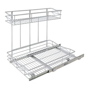 tqvai pull out cabinet organizer, 2 tier under sink storage shelf with sliding drawer, wire kitchen slide out basket – 11.75w x 17d x 15.38h, request at least 12.5″ cabinet opening