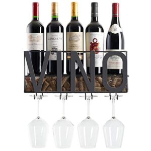 mkz products wall mounted wine rack | wine bottle holder| hanging stemware glass holder | cork storage | storage rack | home & kitchen decor (vino – bold)