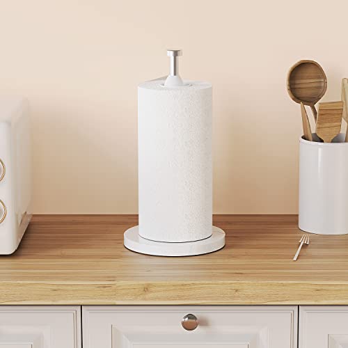 VEHHE Paper Towel Holder, Marble Paper Towel Holder Countertop Heavy Weighted, Paper Towel Stand with Suction Cups Free-Standing, Perfect Tear Paper Kitchen Towel Holder