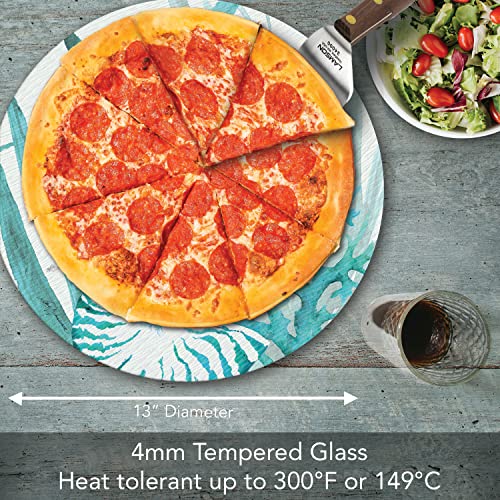 CounterArt Coral Life 4mm Heat Tolerant Tempered Glass Lazy Susan Turntable 13" Diameter Cake Plate Pizza Server Condiment Caddy