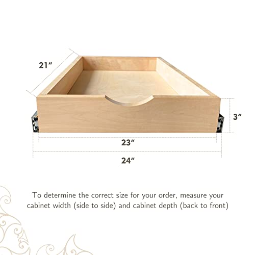 LuxursKingQYW Drawer Wood Pull Out Tray Drawer Box Kitchen Cabinet Organizer Cabinet Slide Out Shelve Cabinet Pull Out Shelves, Wooden Pull-Out Shelf-Fast and Easy D.I.Y. (24" W×21" D×3" H)