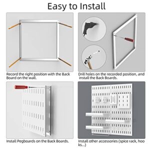 Metal Pegboard for Kitchen 4 Pcs, NaneTidy Pegboard Wall Organizer Kits and Accessories (Include 3 x Spice Racks, 5 x Hooks, 1 x Knife Holder, 1 x Utensil Holder, 1 x U-Rack, 1 x Towel Rack), White