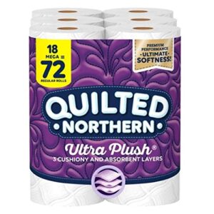 quilted northern ultra plush® toilet paper, 18 mega rolls = 72 regular rolls, 3-ply bath tissue