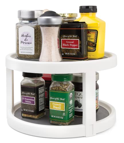 2 Tier Lazy Susan Organizer for Cabinet - 10 Inch Two Tier Lazy Susan Turntable for Cabinet - Plastic 2 Tier Lazy Susan Spice Rack with Rimmed Edge to Prevent Spilling