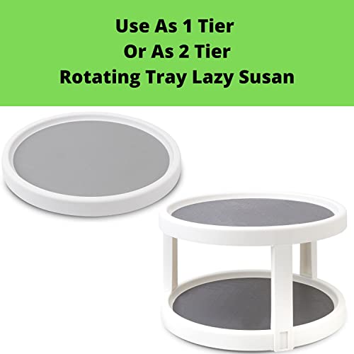 2 Tier Lazy Susan Organizer for Cabinet - 10 Inch Two Tier Lazy Susan Turntable for Cabinet - Plastic 2 Tier Lazy Susan Spice Rack with Rimmed Edge to Prevent Spilling