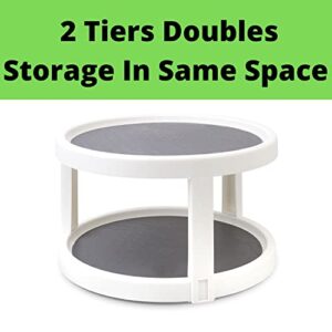 2 Tier Lazy Susan Organizer for Cabinet - 10 Inch Two Tier Lazy Susan Turntable for Cabinet - Plastic 2 Tier Lazy Susan Spice Rack with Rimmed Edge to Prevent Spilling