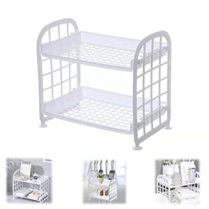 Wellcun Plastic Kitchen Organization Storage Shelf Rack, 2 Tier Cabinet Shelf Organizers, Office Desk Shelf Organizers and Accessories White, Dresser Organizer, Bathroom Organizer Storage (White)