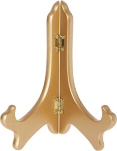 bard’s hinged gold-toned mdf wood plate stand, 7″ h x 6″ w x 4.25″ d (for 7″ – 8.5″ plates)