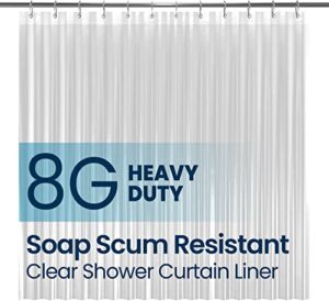 liba peva 8g bathroom shower curtain liner, 72″ w x 72″ h, clear, 8g heavy duty waterproof shower curtain liner