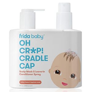 oh cr*p! cradle cap flake fixer scalp spray + scalp mask duo by frida baby soothes baby’s scalp, prevents dryness and flakes