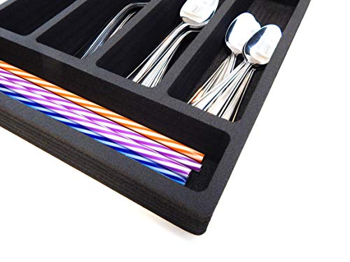 Polar Whale Flatware Silverware Drawer Organizer for Cutlery Forks Knives Spoons Serving Utensils Non-Slip Premium Waterproof Tray Insert 11 x 15 Inches 6 Slot Extra Deep Pair Set