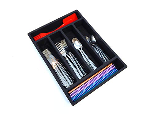Polar Whale Flatware Silverware Drawer Organizer for Cutlery Forks Knives Spoons Serving Utensils Non-Slip Premium Waterproof Tray Insert 11 x 15 Inches 6 Slot Extra Deep Pair Set