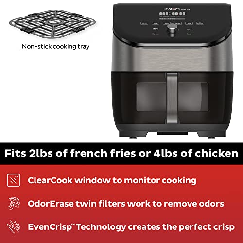 Instant Vortex Plus 6-Quart Air Fryer Oven, From the Makers of Instant Pot with Odor Erase Technology, ClearCook Cooking Window, App with over 100 Recipes, Single Basket, Stainless Steel