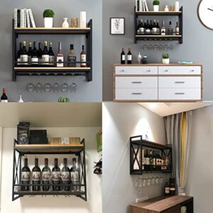 uyoyous Industrial Wine Racks 23.6 Inch Wall Mounted Wine Rack with Wine Bottles and Glass Holder 2-Tier Rustic Metal Hanging Wine Storage Display Shelf for Home Restaurant Bar