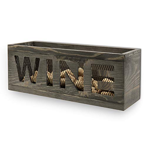 MyGift Wall Mounted Wine Cork Holder - Rustic Gray Wood and Metal Mesh Open Top Wine Accessories Storage Box