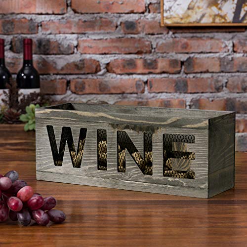 MyGift Wall Mounted Wine Cork Holder - Rustic Gray Wood and Metal Mesh Open Top Wine Accessories Storage Box