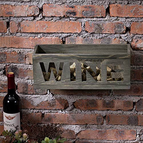 MyGift Wall Mounted Wine Cork Holder - Rustic Gray Wood and Metal Mesh Open Top Wine Accessories Storage Box