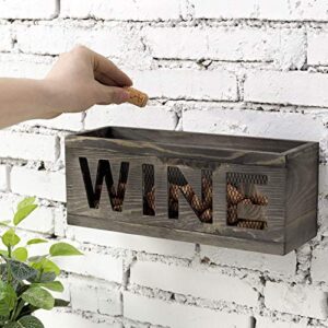 MyGift Wall Mounted Wine Cork Holder - Rustic Gray Wood and Metal Mesh Open Top Wine Accessories Storage Box