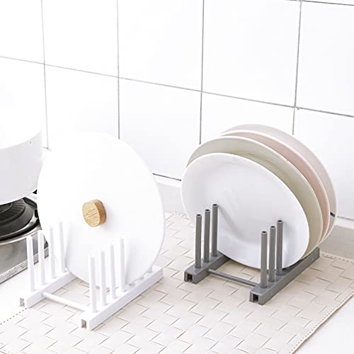 Teensery 2 Pcs Plastic Dish Rack Detachable Plate Pot Cup Lid Drying Storage Holder Stand for Home Kitchen Cabinet (White, Grey)