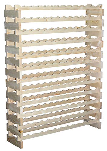 Stackable Modular Wine Rack Freestanding Storage Stand Display Shelves, Thick Wood Natural 12 X 12 Rows 144 Slots