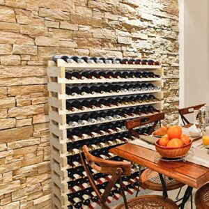 Stackable Modular Wine Rack Freestanding Storage Stand Display Shelves, Thick Wood Natural 12 X 12 Rows 144 Slots