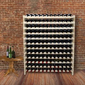 Stackable Modular Wine Rack Freestanding Storage Stand Display Shelves, Thick Wood Natural 12 X 12 Rows 144 Slots