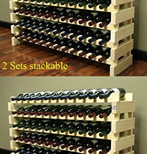 Stackable Modular Wine Rack Freestanding Storage Stand Display Shelves, Thick Wood Natural 12 X 12 Rows 144 Slots