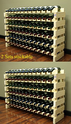 Stackable Modular Wine Rack Freestanding Storage Stand Display Shelves, Thick Wood Natural 12 X 12 Rows 144 Slots