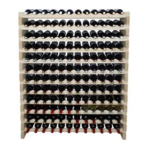 Stackable Modular Wine Rack Freestanding Storage Stand Display Shelves, Thick Wood Natural 12 X 12 Rows 144 Slots