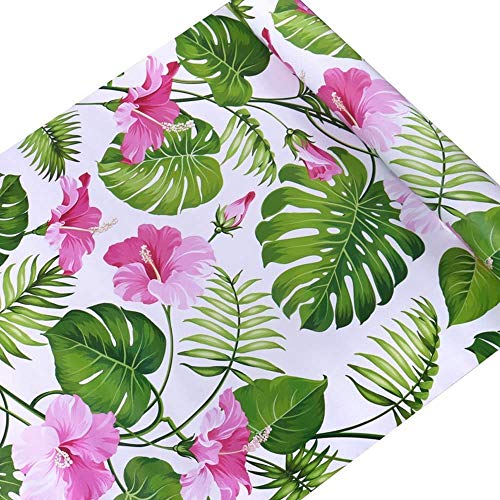 17.7x117 Inches Self Adhesive Vinyl Decorative Tropical Floral Shelf Liner Dresser Drawer Cabinets Liner Furniture Paper Sticker Peel and Stick Tropical Wallpaper for Walls Table Crafts