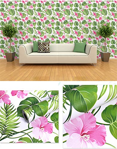 17.7x117 Inches Self Adhesive Vinyl Decorative Tropical Floral Shelf Liner Dresser Drawer Cabinets Liner Furniture Paper Sticker Peel and Stick Tropical Wallpaper for Walls Table Crafts