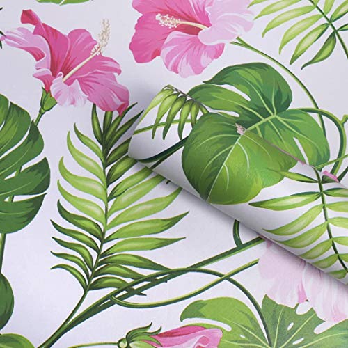 17.7x117 Inches Self Adhesive Vinyl Decorative Tropical Floral Shelf Liner Dresser Drawer Cabinets Liner Furniture Paper Sticker Peel and Stick Tropical Wallpaper for Walls Table Crafts