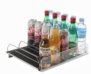 soda can organizer for refrigerator any width ajustable (12-64oz) gravity fed glide drink bottle dispenser for fridge beer beverage dispenser, storage for refrigerator pantry and more(1 pack)