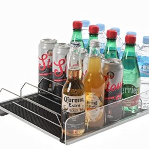 Soda Can Organizer for Refrigerator Any Width Ajustable (12-64oz) Gravity Fed Glide Drink Bottle Dispenser for Fridge Beer Beverage Dispenser, Storage for Refrigerator Pantry and More(1 Pack)