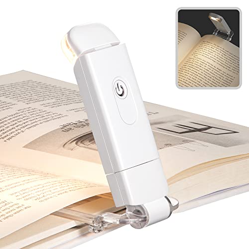 DEWENWILS USB Rechargeable Book Reading Light, Warm White, Brightness Adjustable for Eye-Protection, LED Clip on Book Lights, Portable Bookmark Light for Reading in Bed, Car (White)