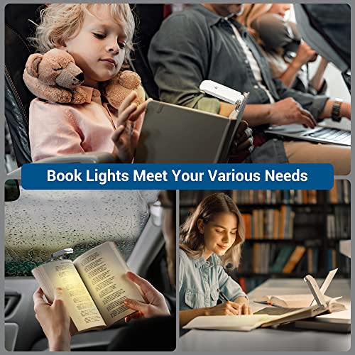 DEWENWILS USB Rechargeable Book Reading Light, Warm White, Brightness Adjustable for Eye-Protection, LED Clip on Book Lights, Portable Bookmark Light for Reading in Bed, Car (White)