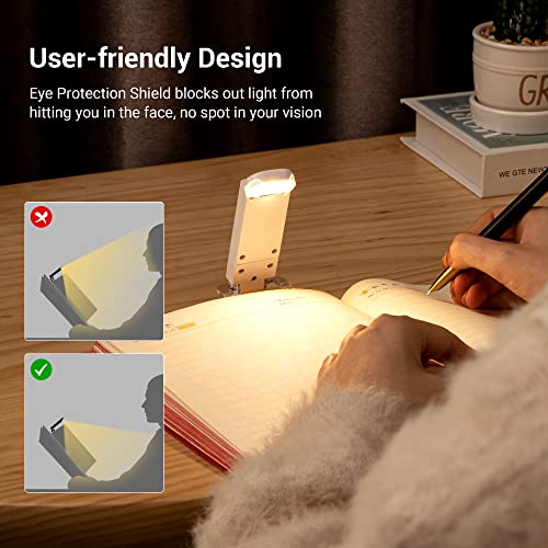 DEWENWILS USB Rechargeable Book Reading Light, Warm White, Brightness Adjustable for Eye-Protection, LED Clip on Book Lights, Portable Bookmark Light for Reading in Bed, Car (White)