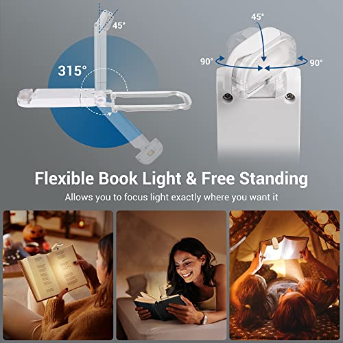 DEWENWILS USB Rechargeable Book Reading Light, Warm White, Brightness Adjustable for Eye-Protection, LED Clip on Book Lights, Portable Bookmark Light for Reading in Bed, Car (White)