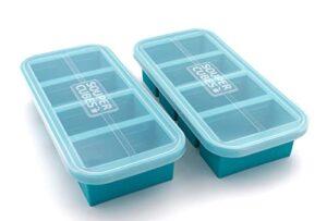souper cubes 1-cup extra-large silicone freezing tray with lid – freeze food soup broth sauce in perfect 1-cup portions, 2-pack, aqua color