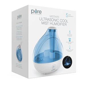 Pure Enrichment® MistAire™ Ultrasonic Cool Mist Humidifier - Quiet Air Humidifier for Bedroom, Nursery, Office, & Indoor Plants - Lasts Up To 25 Hours, 360° Rotation Nozzle, Auto Shut-Off, Night Light