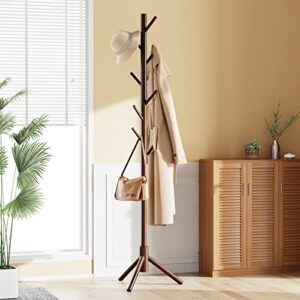 Pipishell Coat Rack, Wooden Coat Rack Stand with 3 Height Options and 8 Hooks, Sturdy Freestanding Coat Rack for Clothes/Bags/Hats, Coat Rack for Home/Office/Entryway/Hallway, PIWCR01, Brown