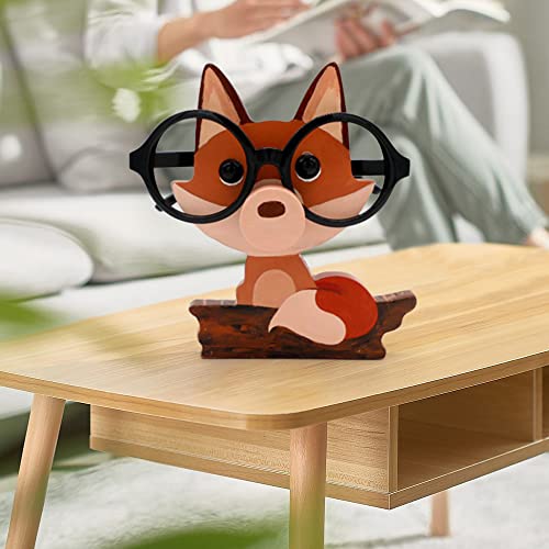 soputry Creative Cute Animal Glasses Holder, Unique Pet Glasses Stand Handmade Animal Glasses Holder Art Gift, Creative Sunglasses Display Holder for Home Office Desktop (Fox)