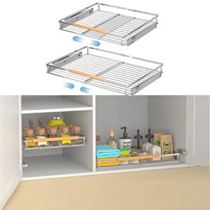 2 pack expandable pull out cabinet drawer organizer, 16.3~26.3″w x 17″d heavy duty cabinet organizers and storage,expandable width cabinet pull out shelves for kitchen cabinets, chrome finish (2 pack)