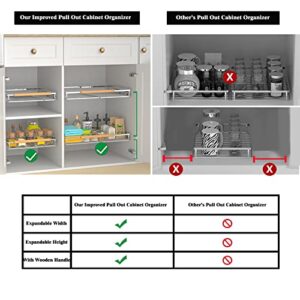 2 Pack Expandable Pull Out Cabinet Drawer Organizer, 16.3~26.3"W x 17"D Heavy Duty Cabinet Organizers and Storage,Expandable Width Cabinet Pull Out Shelves for Kitchen Cabinets, Chrome Finish (2 Pack)