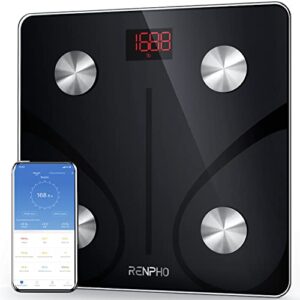renpho smart scale for body weight, digital bathroom scale bmi weighing bluetooth body fat scale, body composition monitor health analyzer with smartphone app, 400 lbs – black elis 1