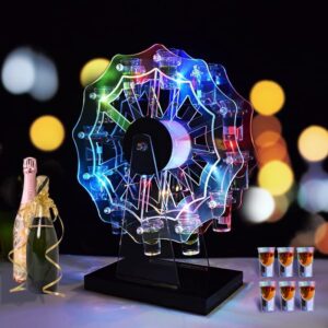 liquor shelves ferris wheel tequila led liquor bottle display shelf ,ice wine stand, colorful light spinning stand with 12 glasses cups, party bar drinking tumblers stand for birthday, wedding
