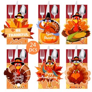 24 pcs thanksgiving cutlery holder set turkey cutlery silverware holder paper pocket thanksgiving turkey utensil décor for autumn fall harvest party favor supply table decoration
