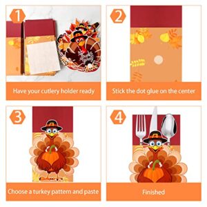 24 Pcs Thanksgiving Cutlery Holder Set Turkey Cutlery Silverware Holder Paper Pocket Thanksgiving Turkey Utensil Décor for Autumn Fall Harvest Party Favor Supply Table Decoration