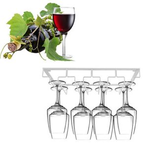 Wine Glasses Rack, Under Cabinet Stemware Glasses Racks Holder Wire Rail Hanging Drying Shelf Organizer Whisky Tasting Metal Hanger Glassware Cupboard for Bar Kitchen Restaurant RV 4 Rows(White)