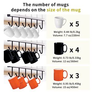 6-Hook Adhesive Mug Holder for Kitchen Cabinet/Kitchen Utensils/Brush/Cups,Fit for 0.8" Thickness Shelf or Less(2pcs Black)